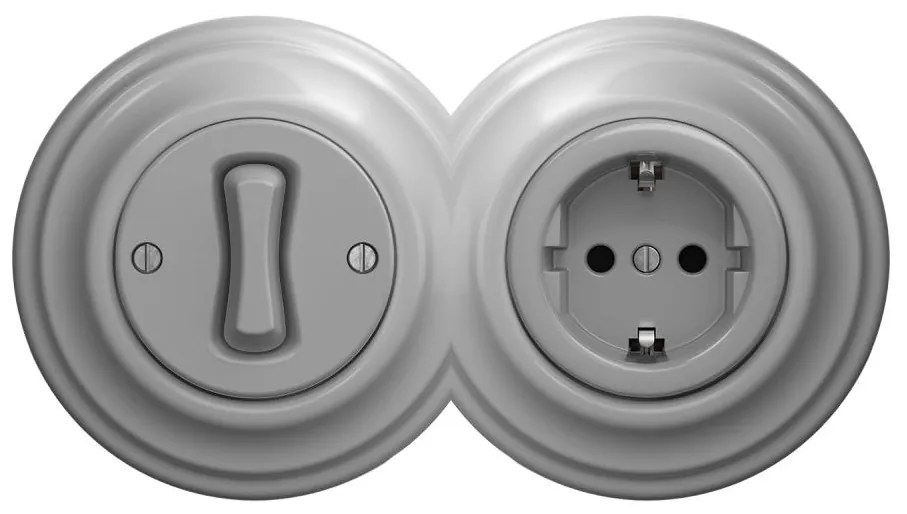 Kliklap - Retro włącznik jednobiegunowy nr 1 i gniazdo SCHUKO 230 V z ramką, szary