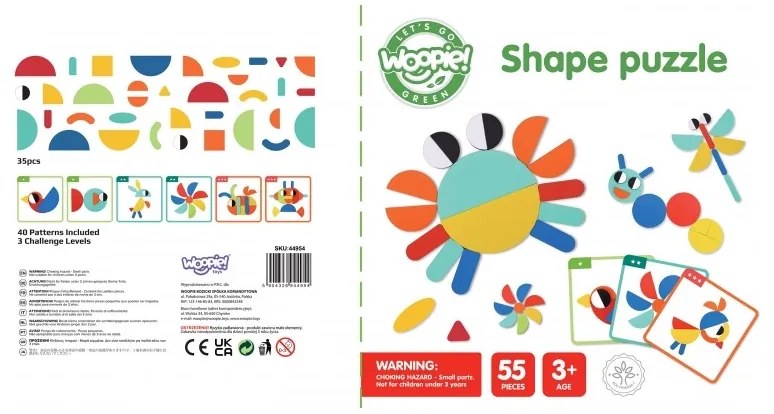 Woopie green drewniana układanka montessori 40 wzorów do odtworzenia 55 el. certyfikat fsc