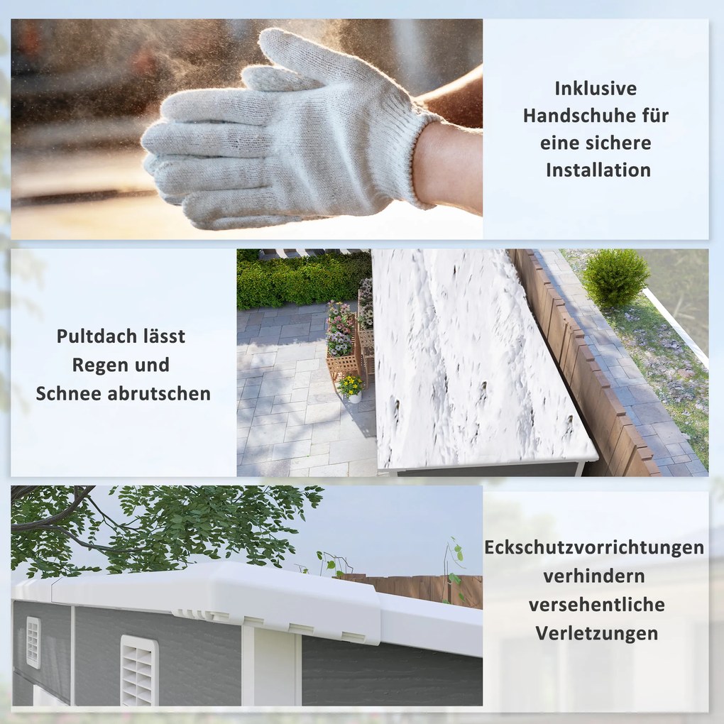 Outsunny 2,4 x 1,3 m Domek Ogrodowy, Szopa z Plastiku z Podłogą, Okno, Zamknięte Drzwi, dla Ogrodu, Tarasu, Szary