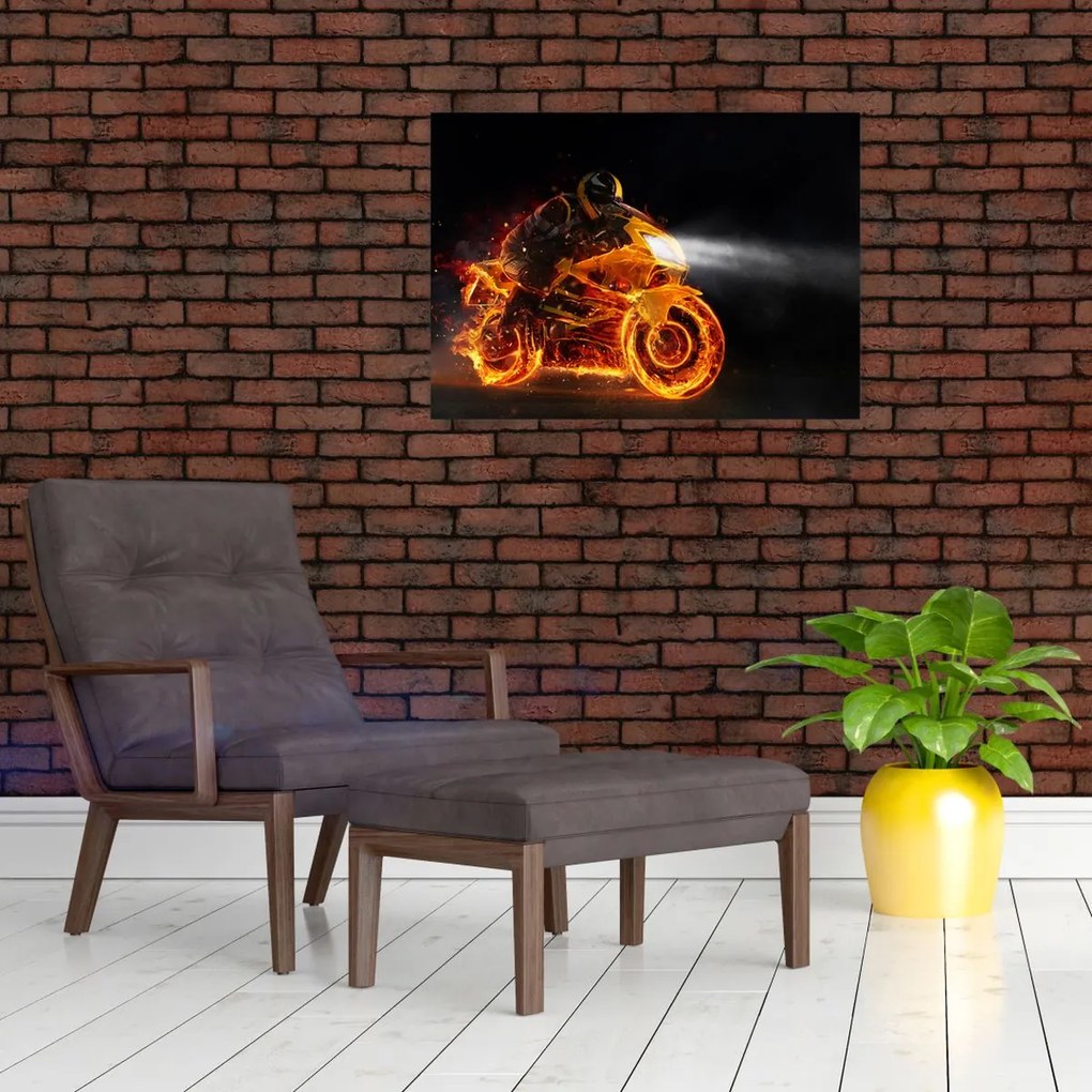 Obraz - Motocyklista z płomieniami (70x50 cm)
