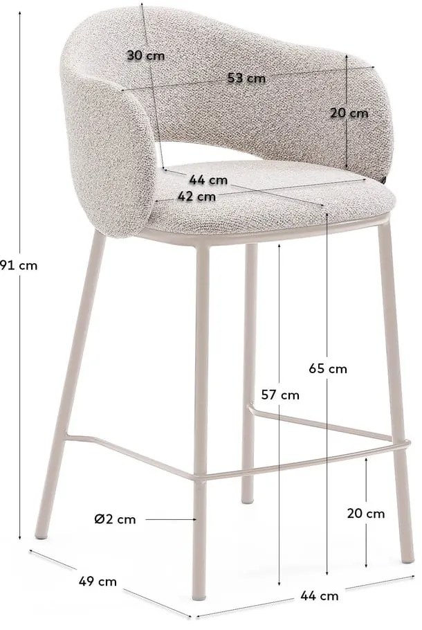 Hoker w kolorze kości słoniowej (wysokość siedziska 65 cm) Maina – Kave Home