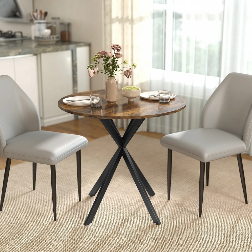 HOMCOM Okrągły stół kuchenny, 80 cm, kompaktowy blat, płyta wiórowa, metal, Rustykalny-brązowy | Aosom PL