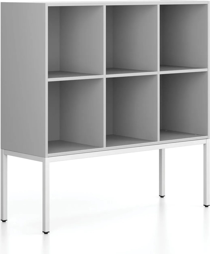 Regał FRAME, niski, z białą podstawą, 1299 x 450 x 1331 mm, szary