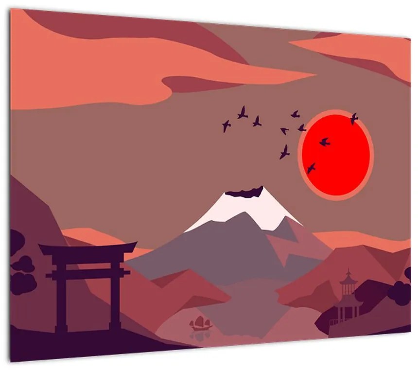 Obraz na szkle - Ilustracja góry Fuji (70x50 cm)