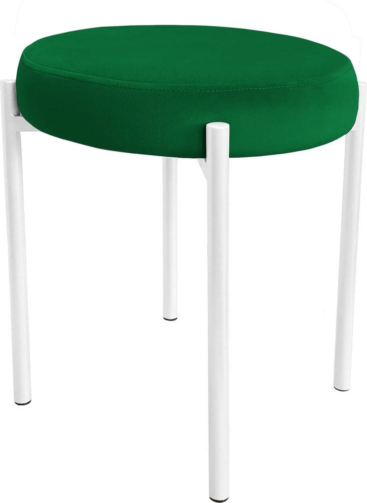 Taboret DIOR stelaż metalowy tkanina Welur : Kolor Stelaża - Biały, Kolor tkaniny - VELVET - MG25, Typ tkaniny - Velvet