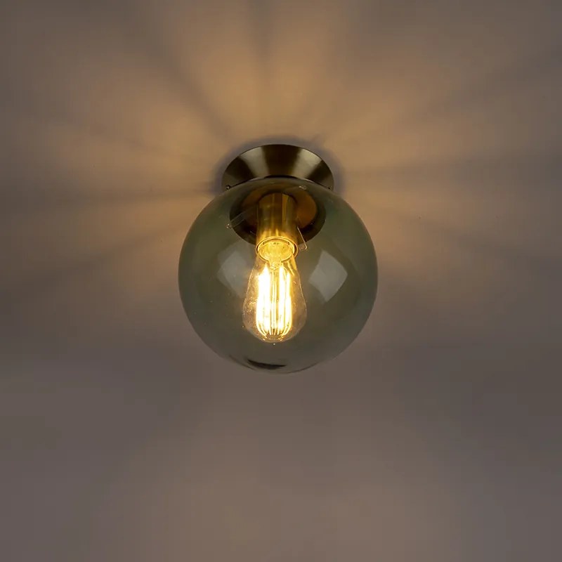 Lampa sufitowa w stylu art deco mosiądz z zielonym szkłem - Pallon