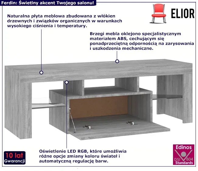 Podświetlana szafka rtv szary dąb L6-M41