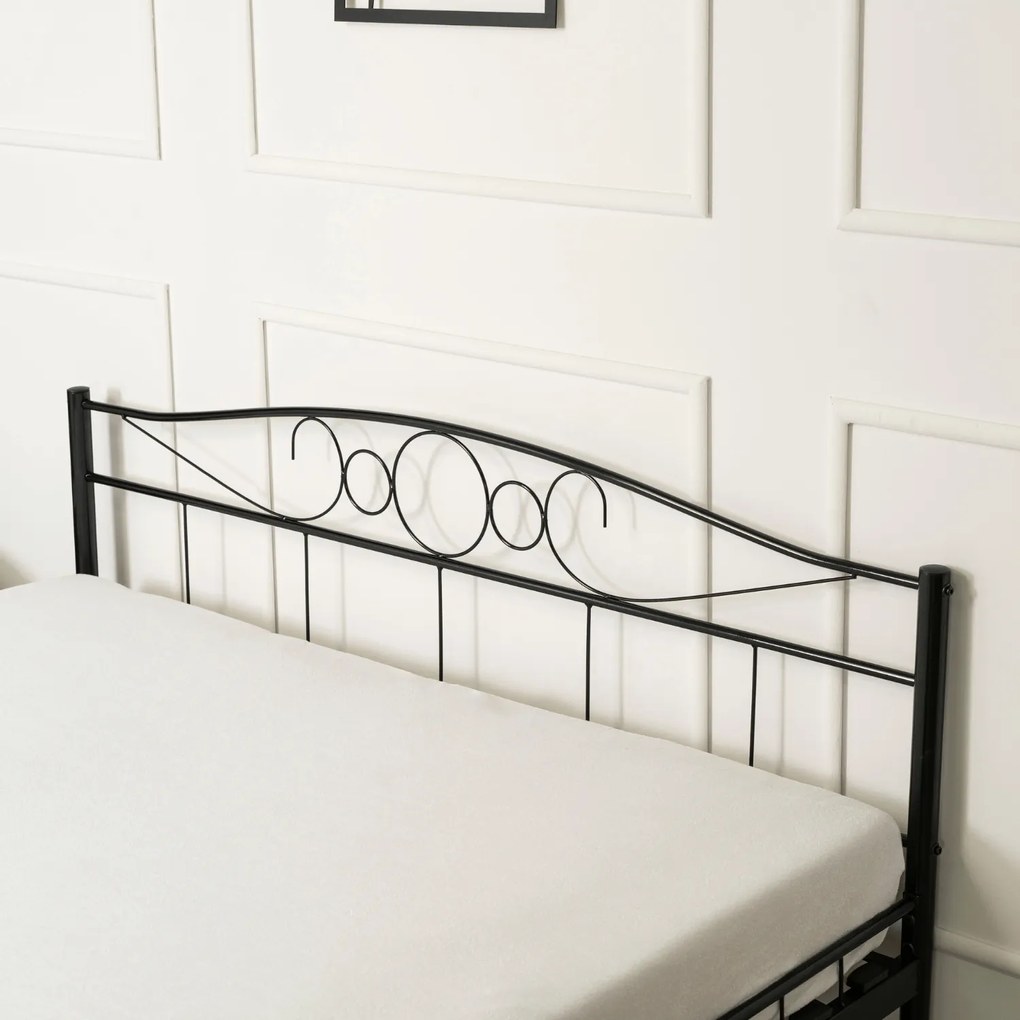 Łóżko Metalowe 160x200 cm ze Stelażem Dwuosobowe GRIFFIN Czarne