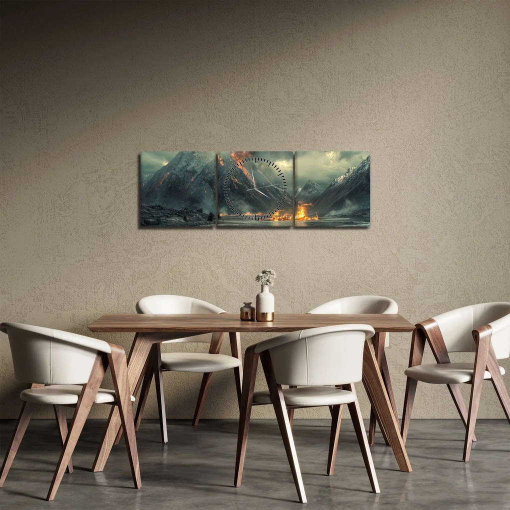 Obraz - Erupcja wulkanu (z zegarem) (90x30 cm)