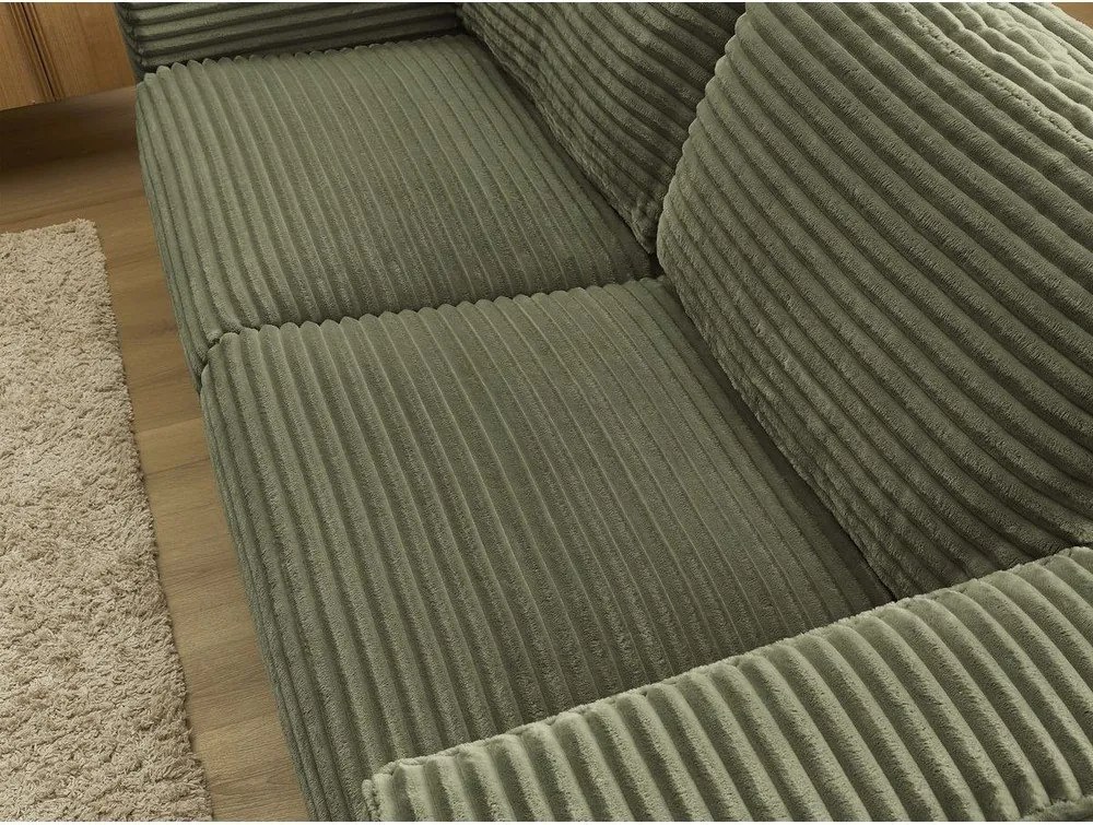 Zielona sztruksowa rozkładana sofa do spania 220 cm Hugo – Bobochic Paris