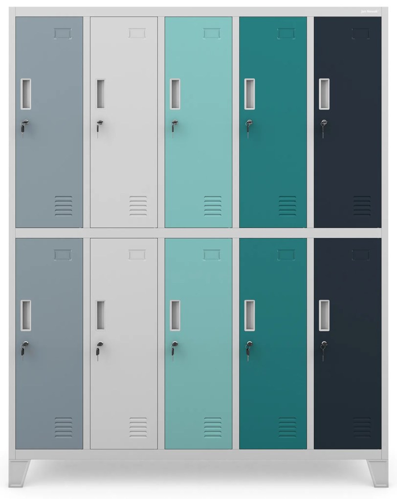 Szafa socjalna ubraniowa 10-drzwiowa BARTEK, 1360 x 1720 x 450 mm, szaro-wielokolorowa