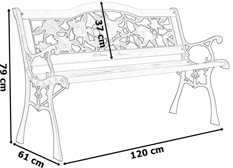 Żeliwna ławka parkowa z motywem róży P7-D64
