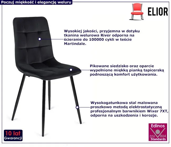 Czarne welurowe nowoczesne krzesło - Bionis