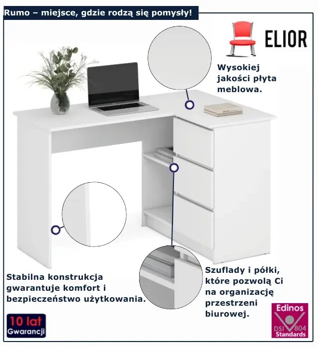 Białe klasyczne biurko narożne S7-L94