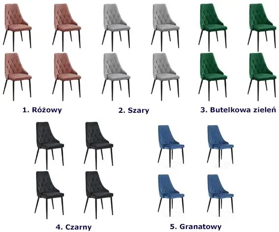 Granatowy welurowy zestaw 4 krzeseł pikowanych - Kalam 4X