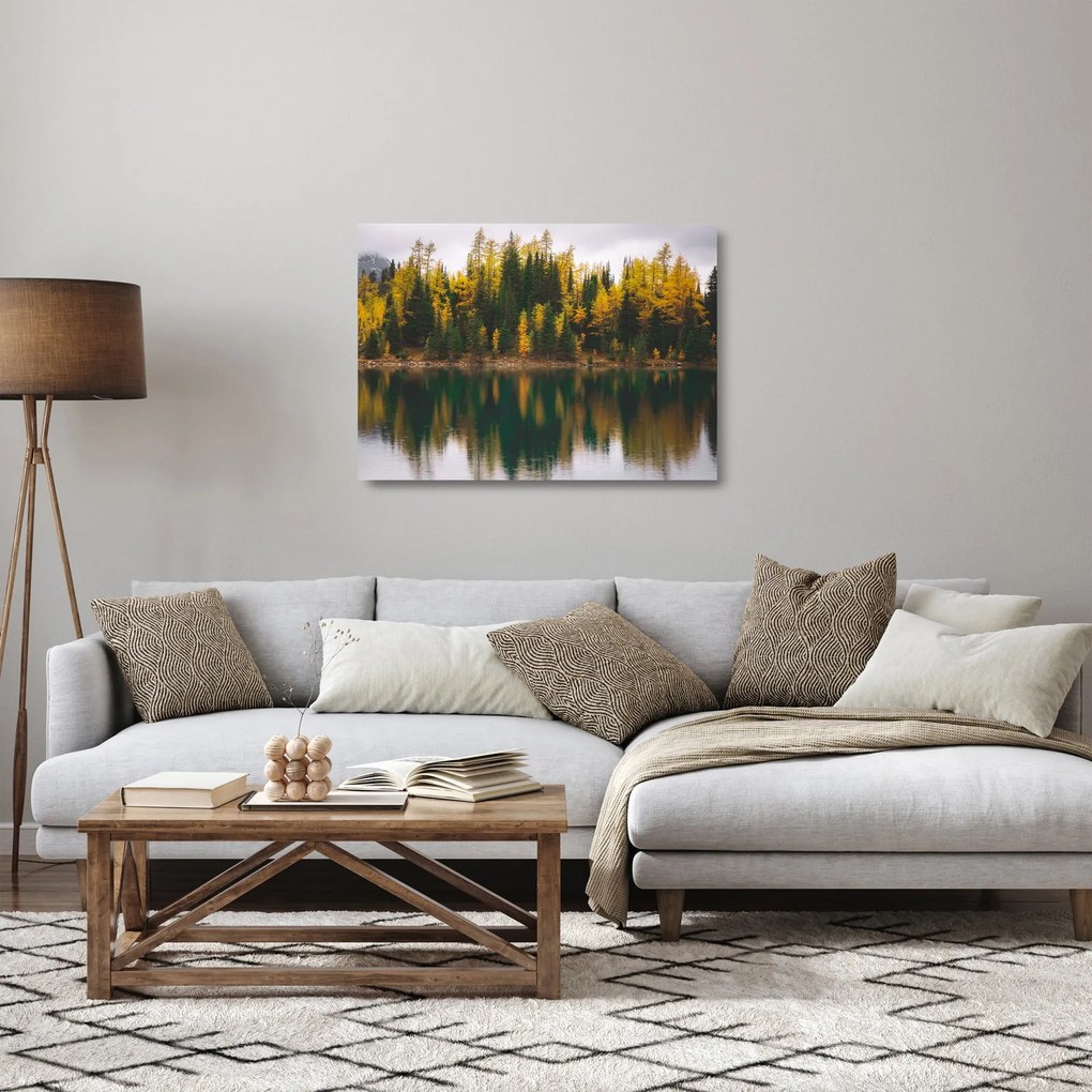 Obraz na szkle - leśne jezioro (70x50 cm)
