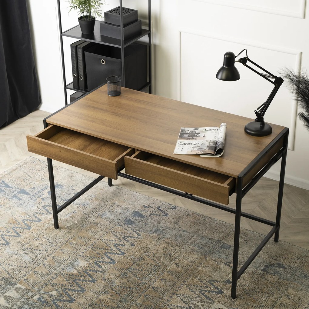 Biurko do Gabinetu z Szufladami ALLY 123 cm Orzech/Czarny Nowoczesne Loft
