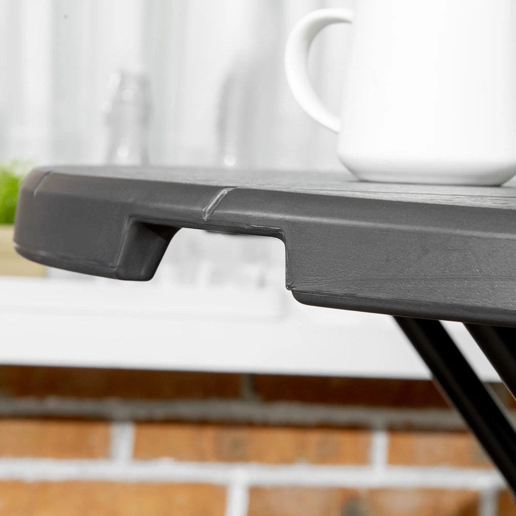 Outsunny Stół ogrodowy okrągły składany dla 4 osób efekt drewna ciemnoszary 80x80x73cm | Aosom PL