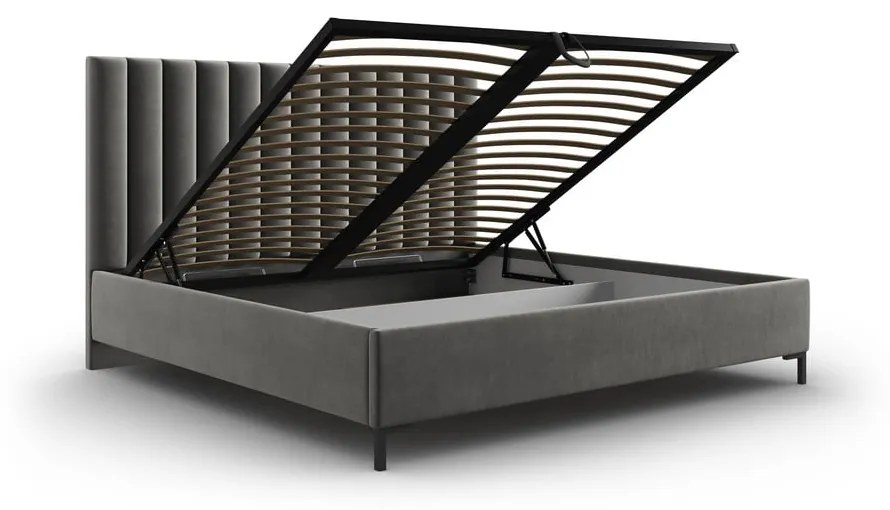 Szare tapicerowane łóżko dwuosobowe ze schowkiem i stelażem 200x200 cm Casey – Mazzini Beds