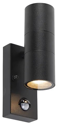 Zewnetrzna Lampa ścienna zewnętrzna czarna 2-światłowa z czujnikiem ruchu IP44 - Duo Nowoczesny Oswietlenie zewnetrzne