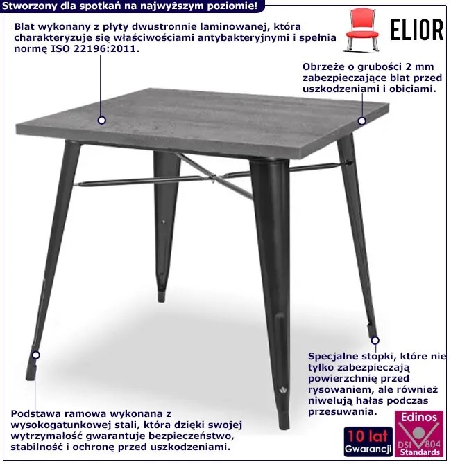 Kwadratowy metalowy stół restauracyjny beton - Amateo 3X