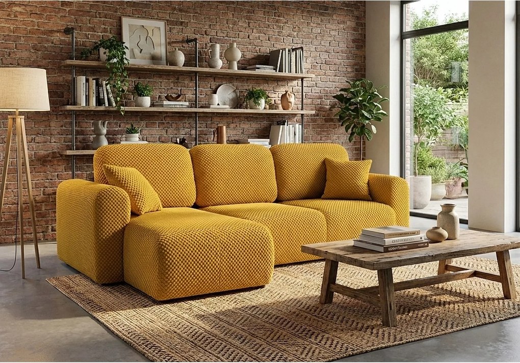 Stylowy narożnik rozkładany lewostronny BINGO L 245x148x87 cm w tkaninie Pop 7 żółtej