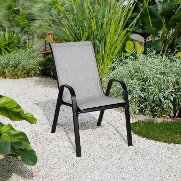 Zestaw 4 krzeseł ogrodowych sztaplowanych Isla 092, jasny szary