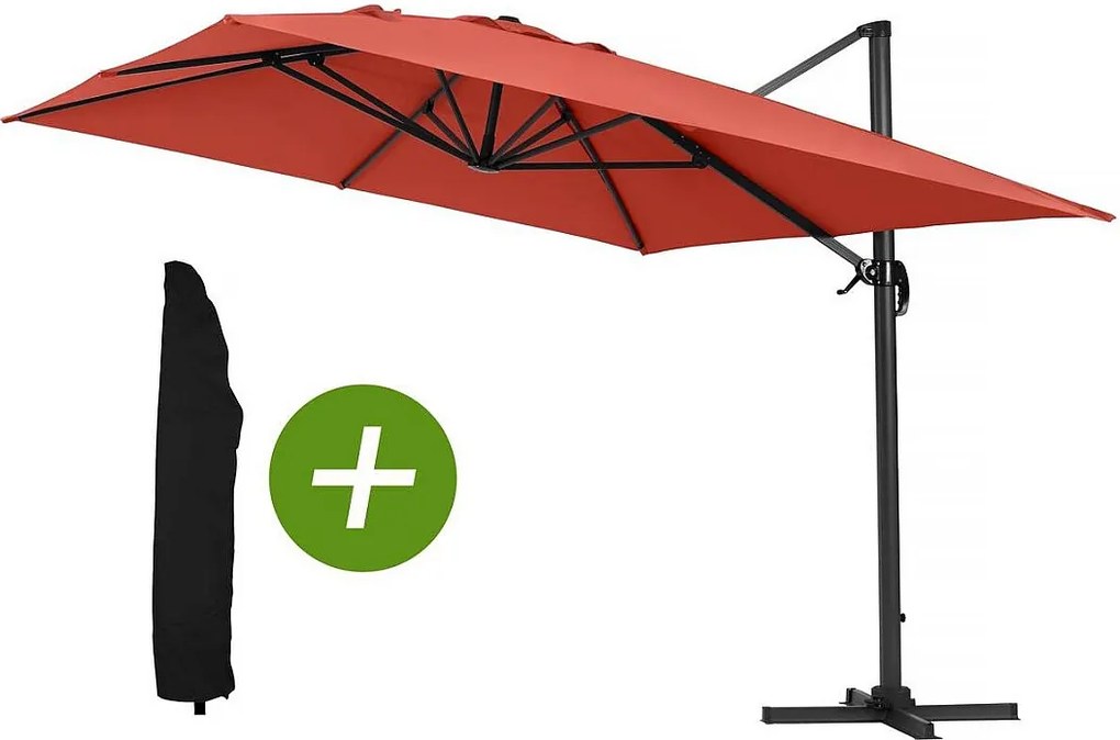 Parasol ogrodowy "Sun 4" z boczną nogą - Aluminiowy - Prostokątny - 3 x 4 m - Pokrowiec zabezpieczający - Czerwony