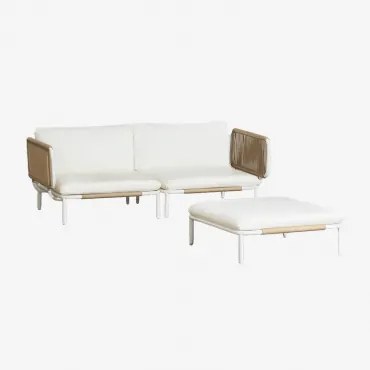 Dwuczęściowa Modułowa Sofa Ogrodowa Z 2 Narożnikami I Pufą Roubly Beige Migdałowa - Sklum