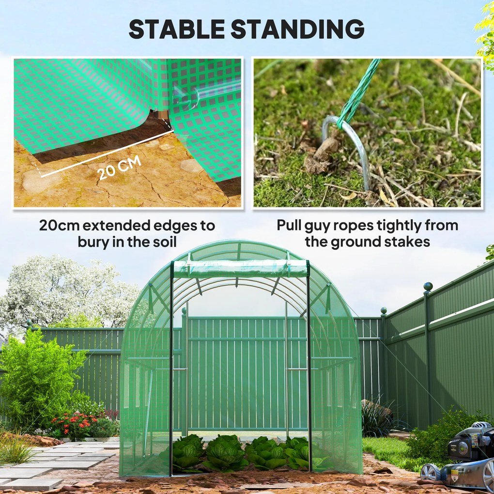 Outsunny Tunel foliowy z pokryciem z tworzywa sztucznego i stalową ramą, chodnikowa szklarnia z drzwiami rolowanymi, Zielony