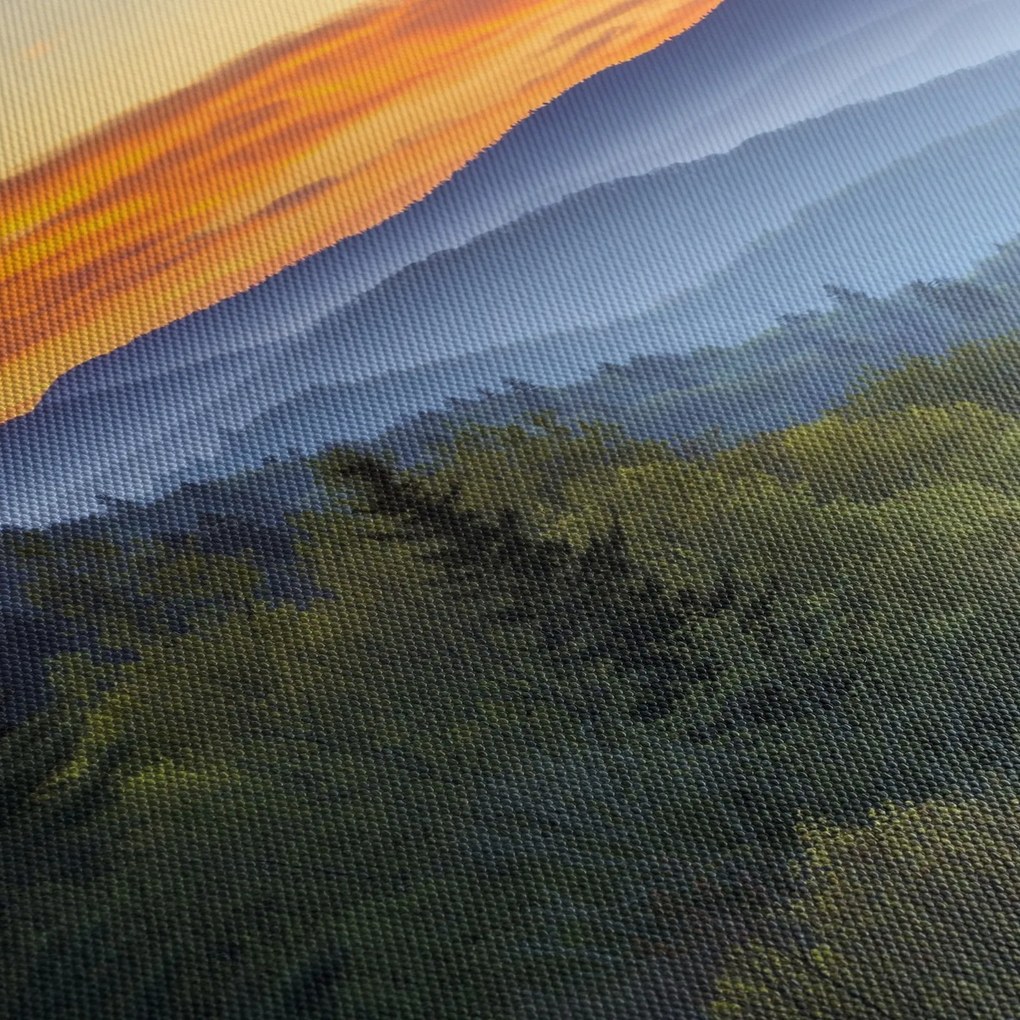 Obraz - Czerwone chmury w górach (z zegarem) (90x30 cm)