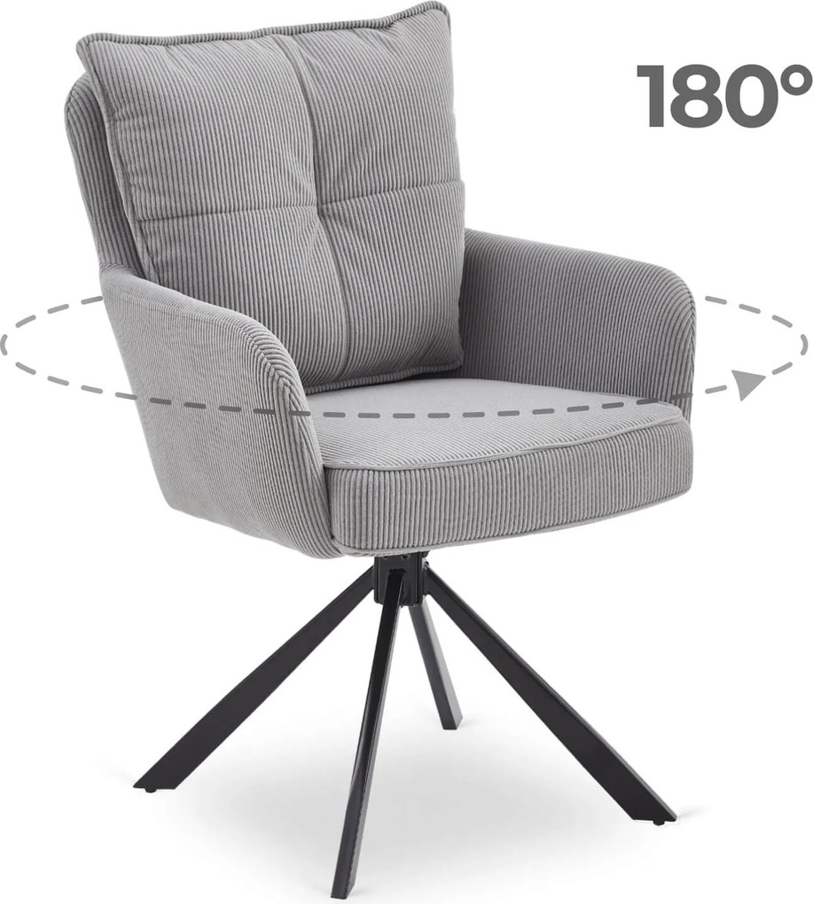 Krzesło Tapicerowane Obrotowe do Salonu CITY Szare Sztruksowe Nowoczesne
