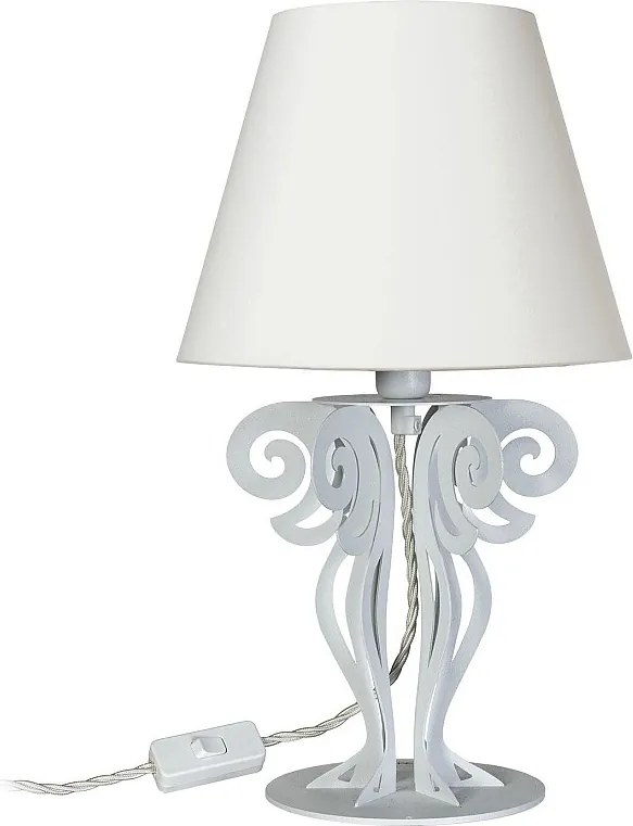 Lampa stołowa Circeo Ø24x40 cm, podstawa z żelaza w kolorze białego marmuru, klosz z tkaniny w kolorze kości słoniowej, E27, made in Italy