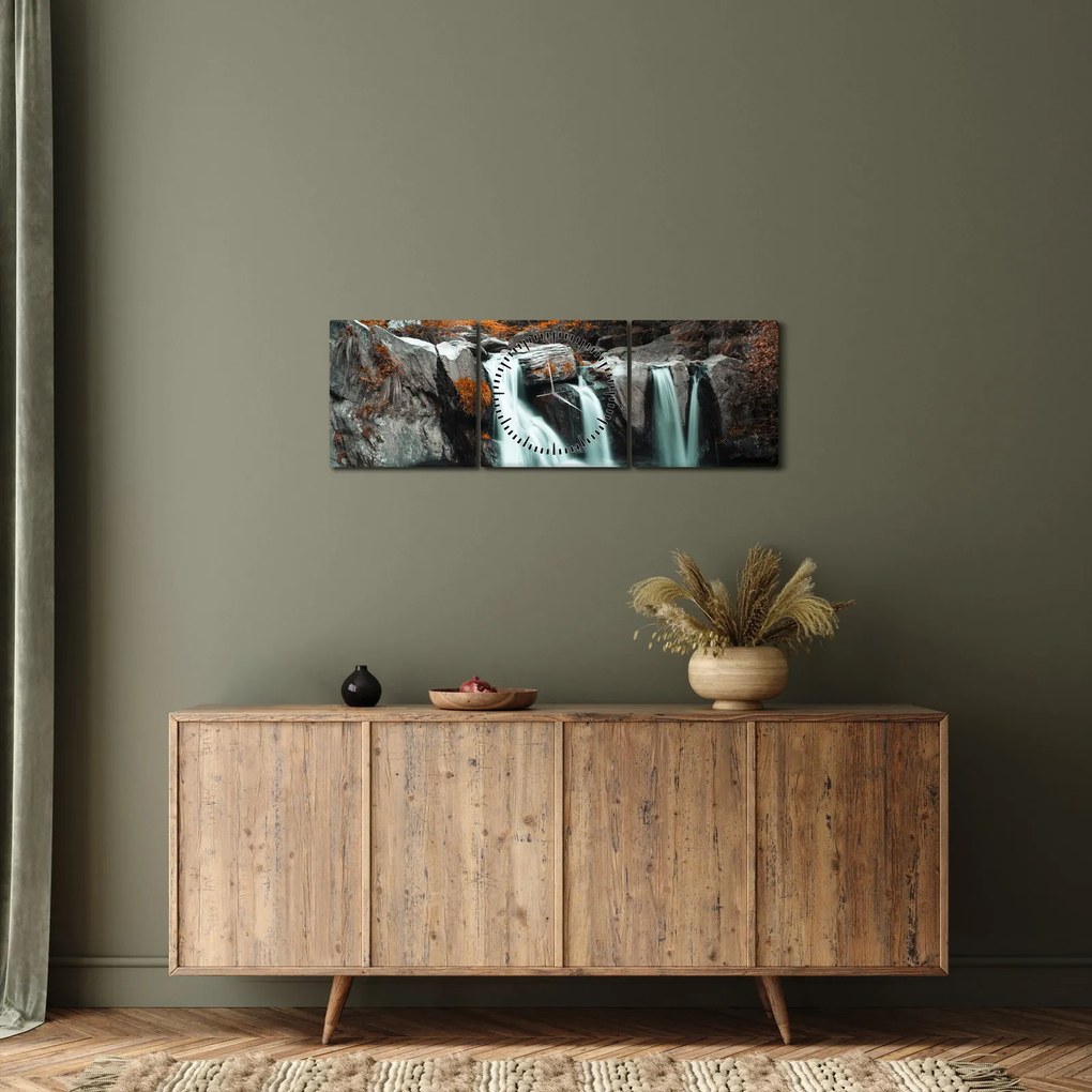 Obraz - Wodospady (z zegarem) (90x30 cm)