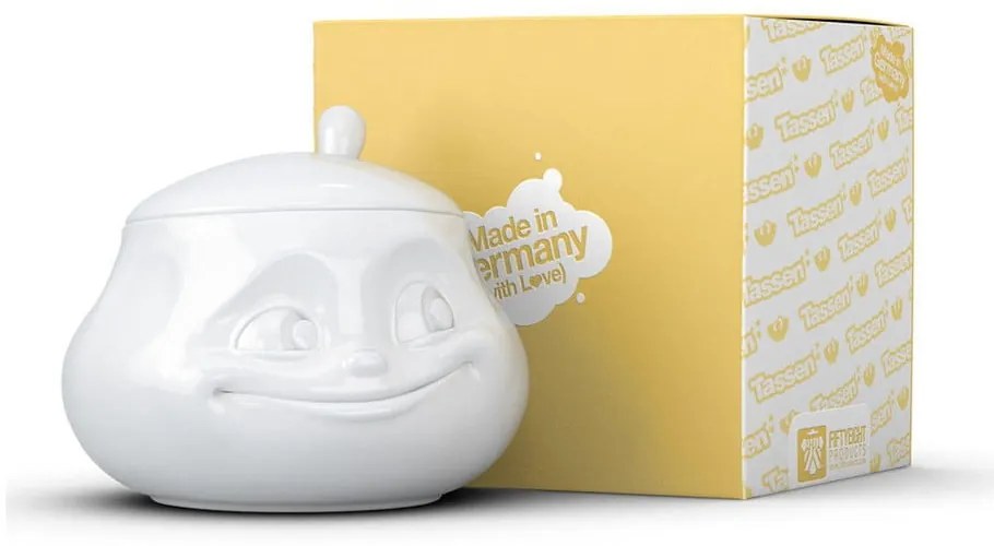 Biała uśmiechnięta cukierniczka z porcelany 58products
