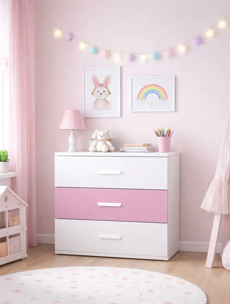 Dziecięca komoda z szufladami kaszmir + różowy T8-T16