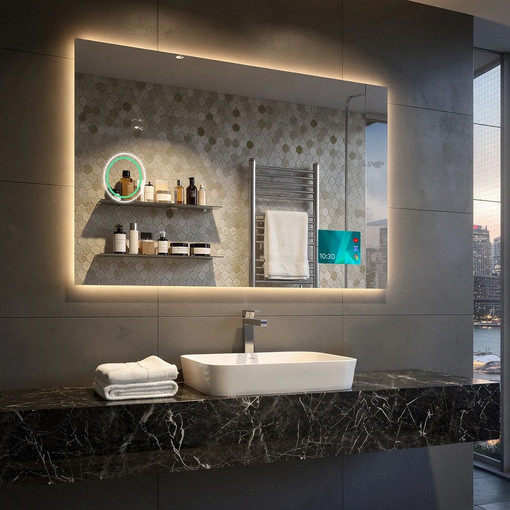 Lustro z oświetleniem L58 ledowe do łazienki, duże lustro na wymiar, kryształowa tafla z podświetleniem do makijażu ze szlifowanym krawędziami