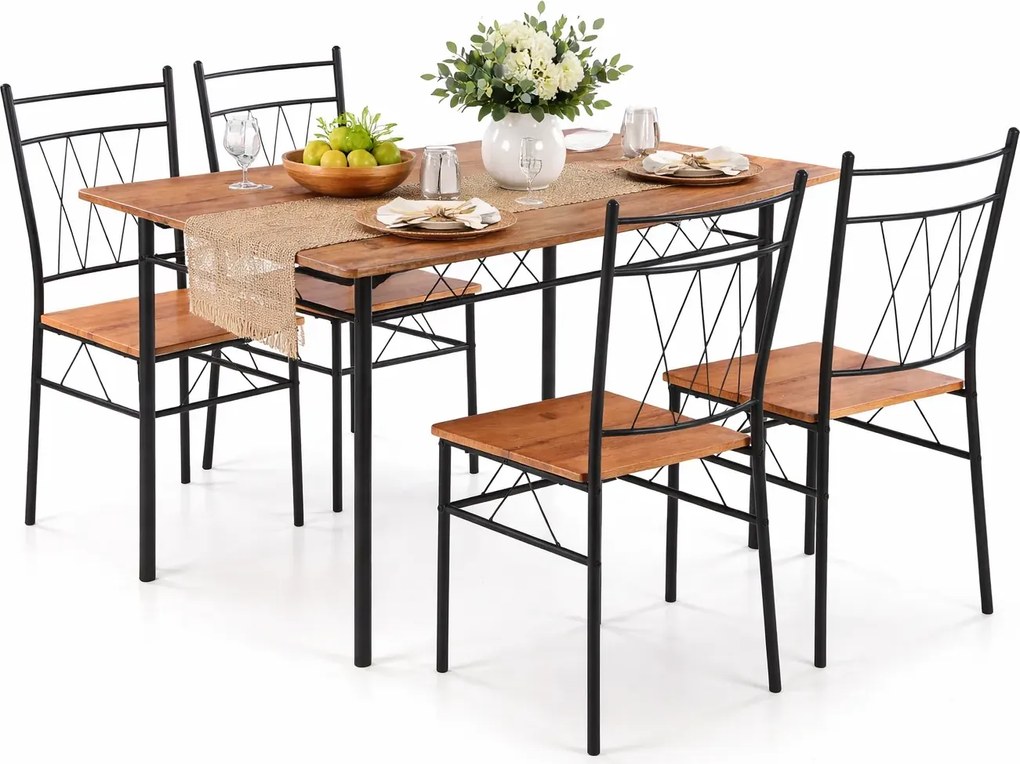 Stół z krzesłami dąb naturalny + czarny  H1-N00