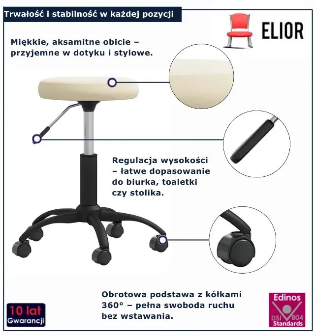Kremowy obrotowy taboret na kółkach K1-N84