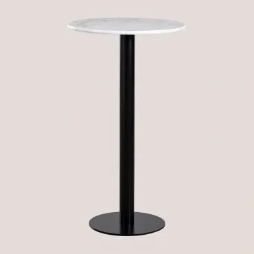 Wysoki, Okrągły Stolik Barowy Ø60 Cm Z Marmuru Rocher Czarny & Biały Marmur Guangxi - Sklum