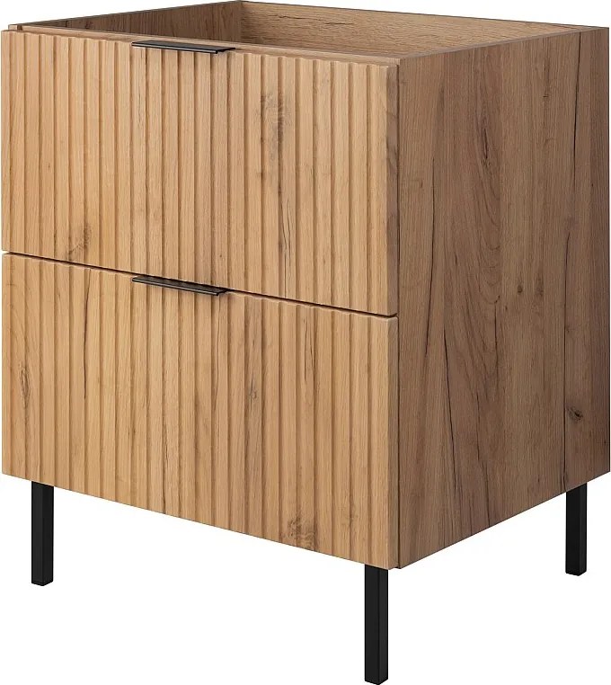 Szafka pod umywalkę, Dąb Craft + czarny uchwyt, 60 x 77 x 46 cm, nogi czarne, bez blatu