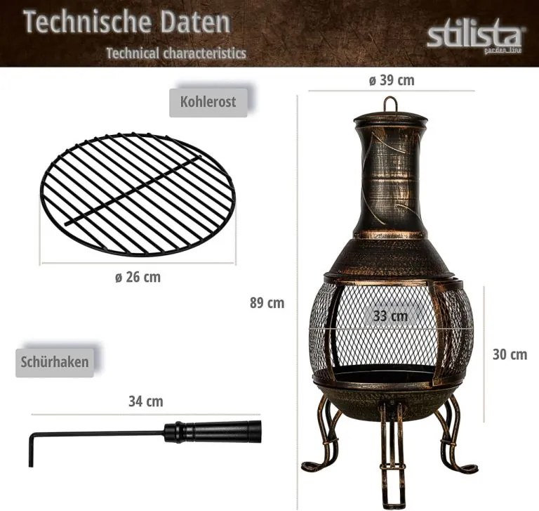 STILISTA Kominek tarasowy, 89 cm, brąz