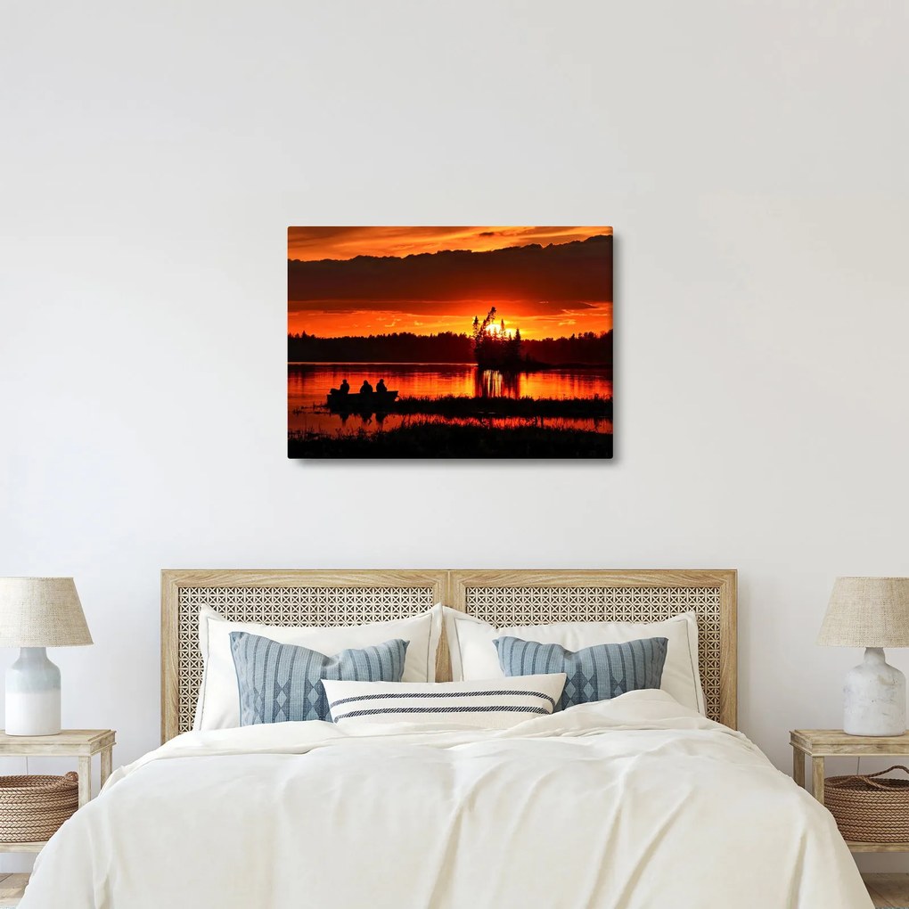 Obraz - Rybacy na jeziorze (70x50 cm)