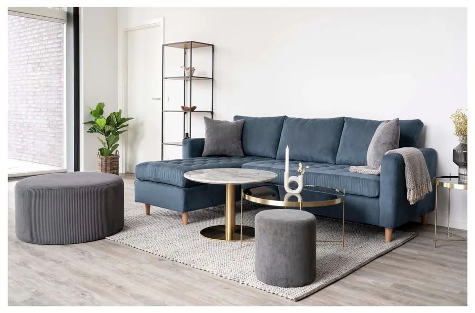 Okrągły stolik w biało-złotym kolorze z blatem w dekorze marmuru 70x70 cm Bolzano – House Nordic