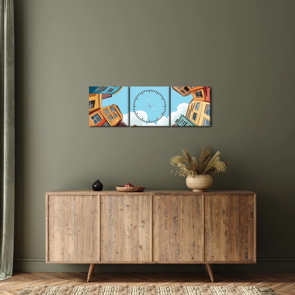 Obraz - Między domami (z zegarem) (90x30 cm)