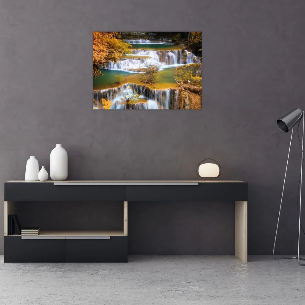 Obraz - Wodospady Huay Mae Khamin, Tajlandia (70x50 cm)