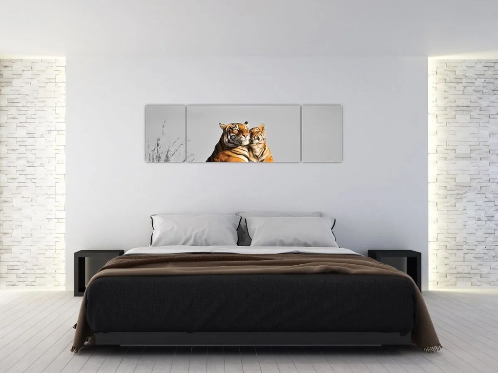 Obraz - Tygrysica i jej młode, wersja czarno - biała (170x50 cm)