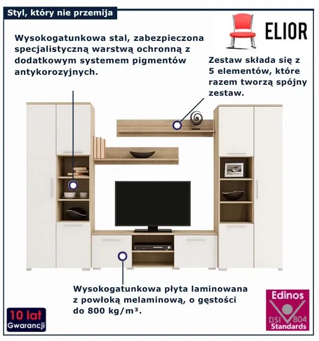 Meblościanka biała + dąb sonoma - Armo 5X