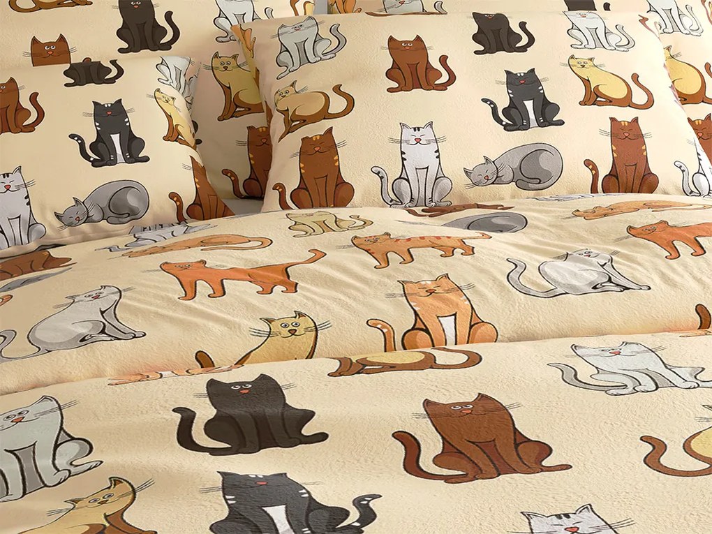 PrzytulneMieszkanie.pl PrzytulneMieszkanie.pl Pościel z mikropluszu COLORED CATS w kolorze kremowym Rozmiar pościeli: 70 x 90 cm | 140 x 200 cm