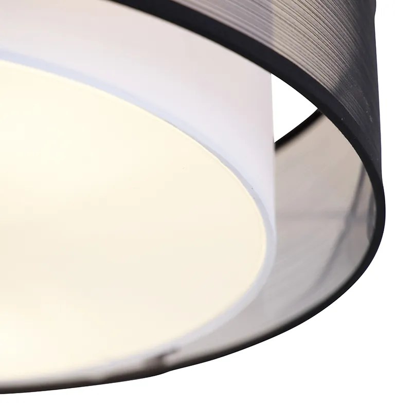 Nowoczesna lampa sufitowa czarna z białym 50cm 3-światła - Drum Duo Nowoczesny Oswietlenie wewnetrzne